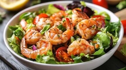 Delicious shrimp salad with fresh greens and tomatoes a vibrant and healthy meal option perfect for a