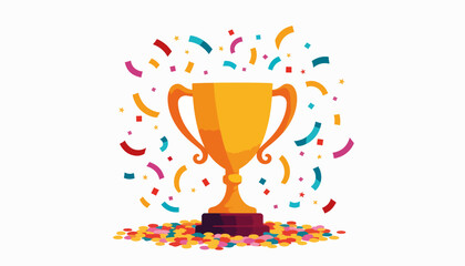 Golden trophy celebrating victory with confetti, achievement concept