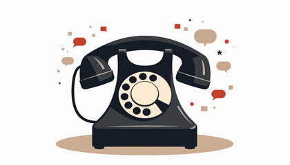 Vintage rotary telephone illustration with communication icons, nostalgia