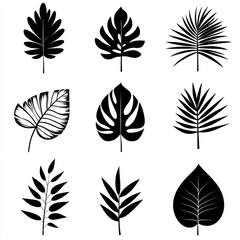 set of leaves silhouettes