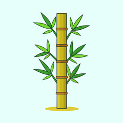 Naklejka premium Illustration of a Bamboo Plant with Green Leaves on a Light Blue Background