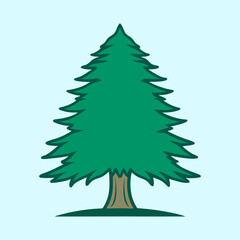A Simple Cartoon Evergreen Tree Illustration on a Light Blue Background