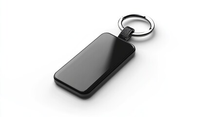 Black rectangular key fob with metal ring