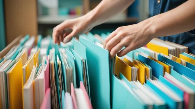 Filing System: Organizing Documents in Colorful Folders