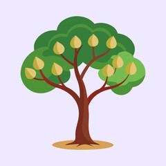 Stylized Tree with Green Canopy and Tan Leaves against a Pale Background