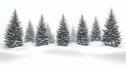 Fototapeta premium Snowy winter forest scene with evergreen trees