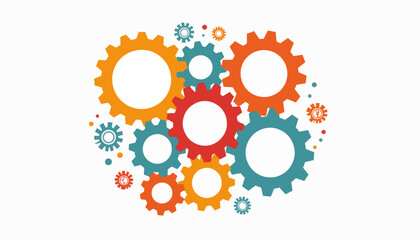Colorful gears interlocking in vibrant design, teamwork concept