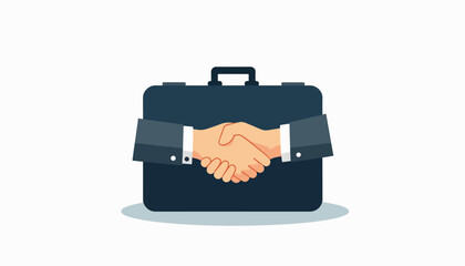 Handshake indicating partnership with suitcase, collaboration concept