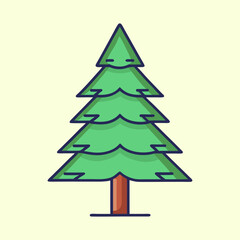 Stylized evergreen tree illustration with a playful and colorful aesthetic style