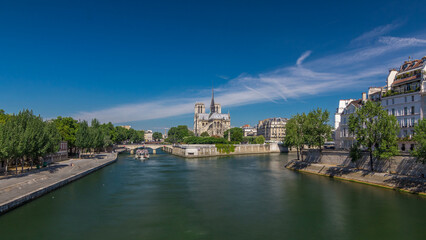Seine and Notre Dame de Paris timelapse hyperlapse is the one of the most famous symbols of Paris