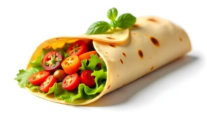burrito with vegetables and tortilla, isolated on white
