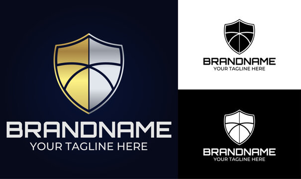 Gold and silver shield logo design template for finance brand luxury security firm or premium tech identity