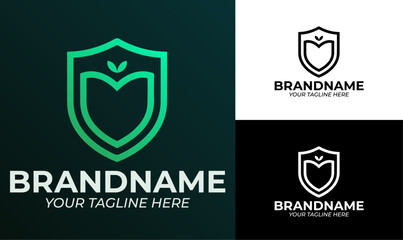 Eco shield logo design template for organic brand agriculture company or nature protection services