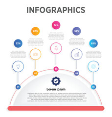 Modern Horizontal progress bar featuring 5 shaped elements, symbolizing the five stages of business strategy and progression. Clean timeline infographic design template. Vector for presentation