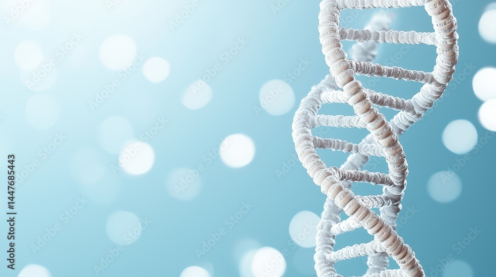 Poster intricate dna helix structure with soft blue background and bokeh effect for science and medical ill