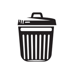 Trash Can Silhouette Vector Illustration, Solid White Background.