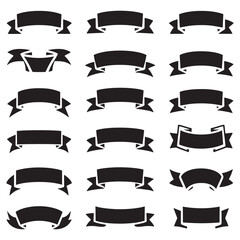 Ribbon black silhouette icons vector set
