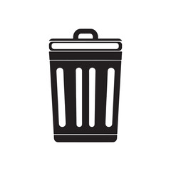 Trash Can Silhouette Vector Illustration, Solid White Background.