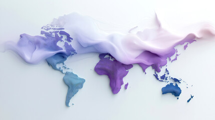 Fototapeta premium Abstract world map with flowing wave design in purple and blue tones