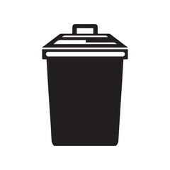 Trash Can Silhouette Vector Illustration, Solid White Background.