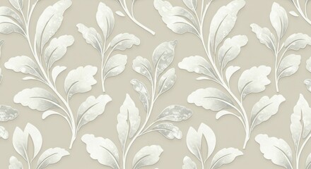 Floral Leaf Branch Pattern Wallpaper Beige White