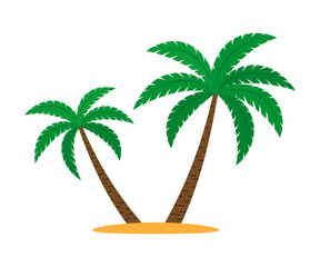 Palm trees cartoon. Two palm trees. Color vector illustration in cartoon flat style. Isolated on white background.	