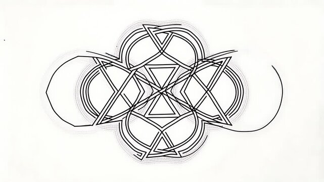 Abstract geometric design. Intertwined lines and shapes create a complex, symmetrical pattern