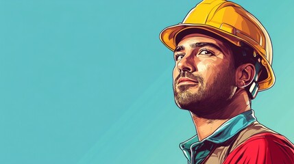 Construction Worker in Hard Hat Looking Up