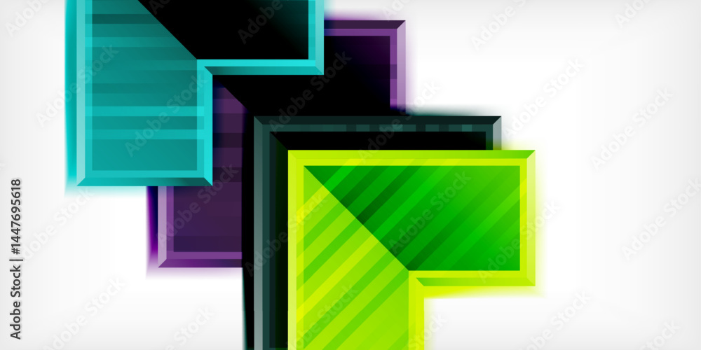 Aufkleber abstract geometric shapes overlap, creating vibrant layered design. bright colors contrast dark back