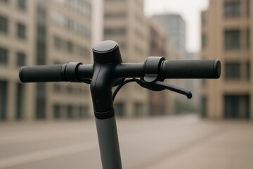 Electric Scooter with Urban Buildings in Soft Background Blur
