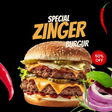 Specially offer for zinger burger on black video