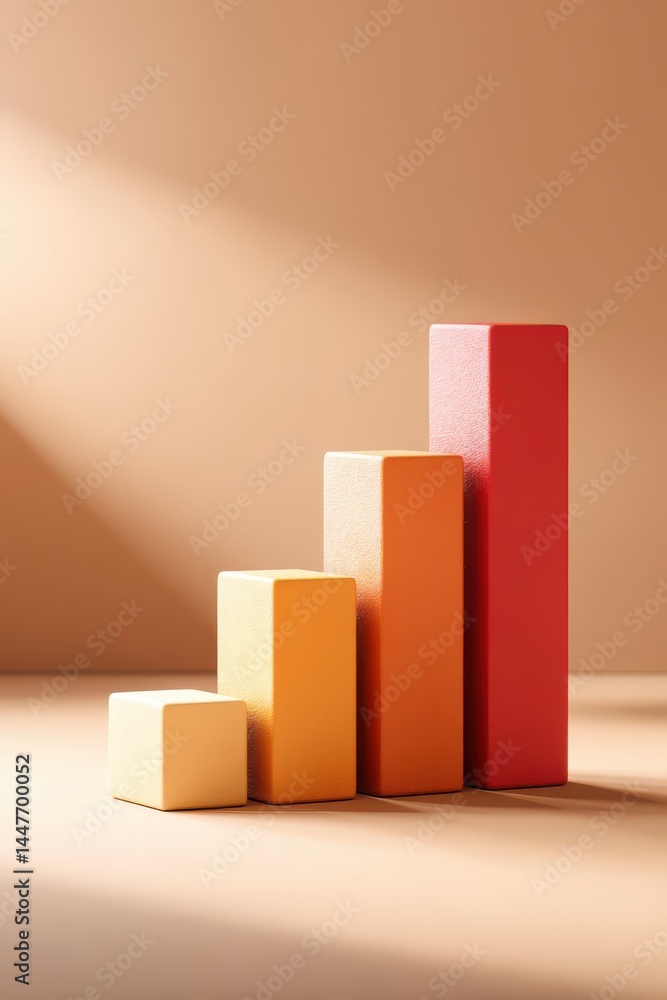 Poster four colorful rectangular blocks arranged in ascending order, resembling a bar graph, placed on a be