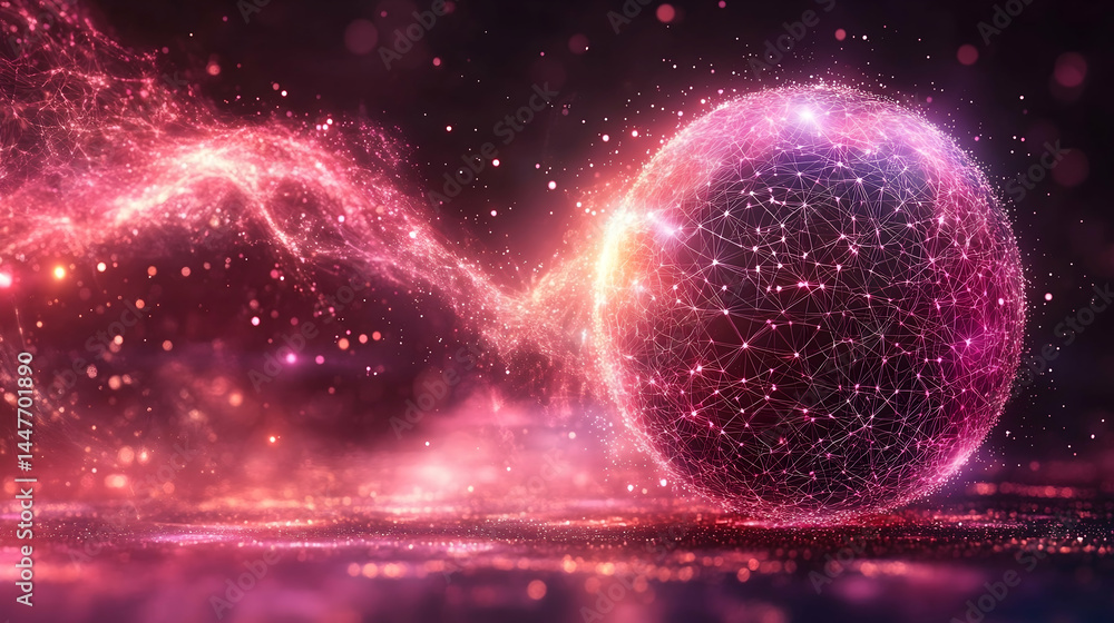 Aufkleber glowing sphere with interconnected nodes and a flowing pink nebula set against a dark background wit