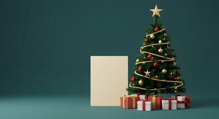 Festive Christmas Tree with Gifts and Blank Canvas for Holiday Wishes