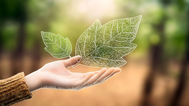 Digital Green Leaf in Hand &ndash; Symbol of Environmental Sustainability