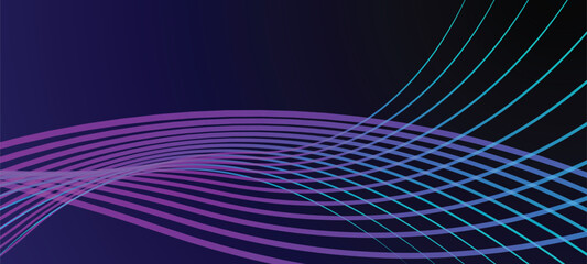 Naklejka premium A dynamic abstract background featuring futuristic gradient wave lines in purple and blue tones over a dark backdrop, perfect for tech, digital, or modern design projects.