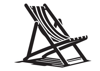 beach chair vector silhouette illustration logo, beach chair logo icon silhouette, tropical beach sunset scene palm trees beach chair and umbrella vector silhouette on white background