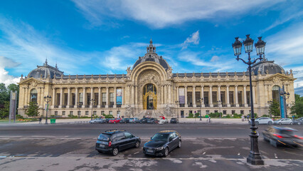 The exterior including the dome of the Petit Palais museum timelapse hyperlapse in Paris France.