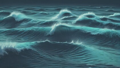 Abstract geometric navy & cyan halftone sea waves with vintage grain , sea, effect, modern