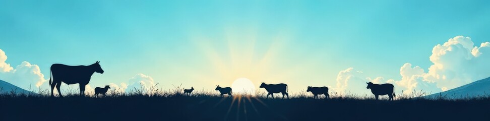 Fototapeta premium Farm animal silhouette against a clear blue sky , Nature, Farm Animals, Rural