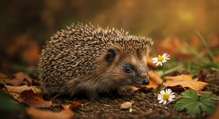 Fototapeta premium Hedgehog in autumn foliage