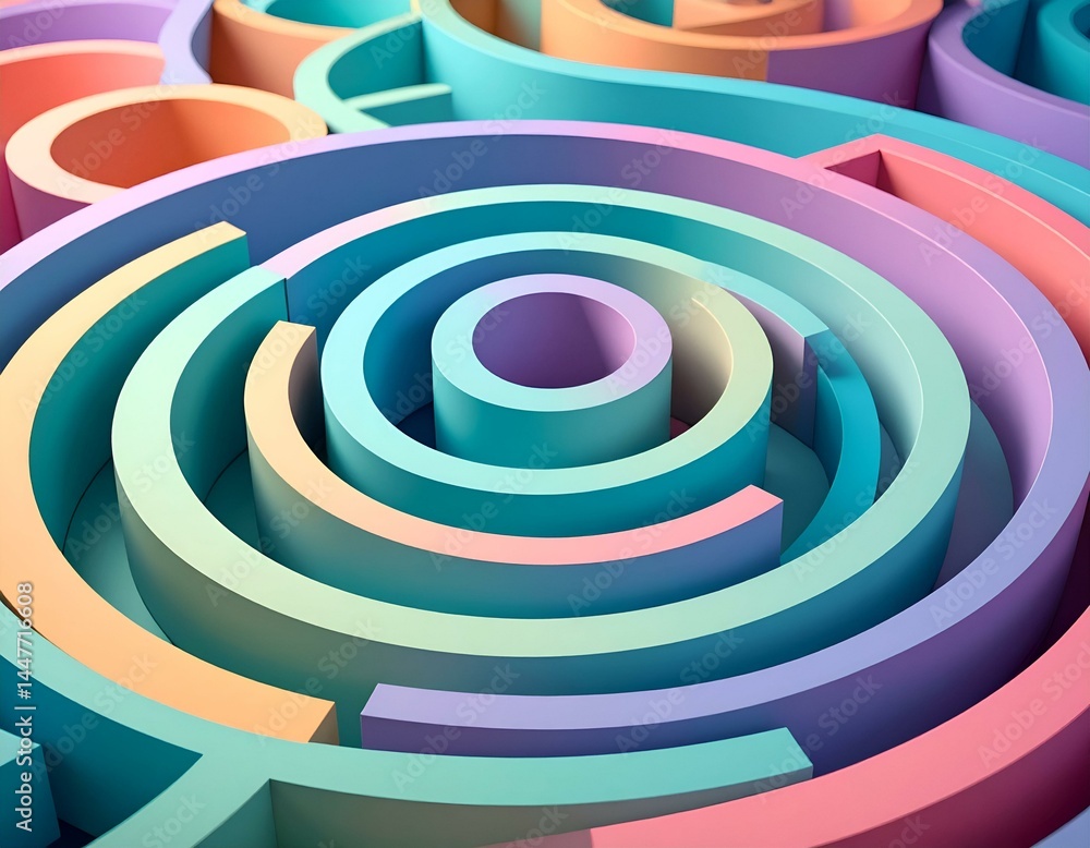 Aufkleber abstract pastel-colored 3d concentric circles forming a mesmerizing maze-like pattern. perfect for b