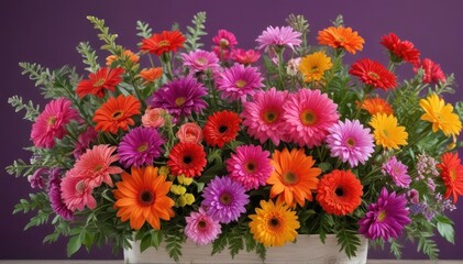 Birth month flower arrangement, close-up view, blooms, July