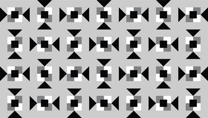 Ethnic-inspired black and white pattern with hourglass-like triangles and layered squares