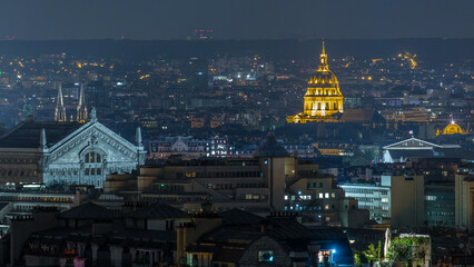 Beautiful Paris night cityscape timelapse seen from Montmartre. Paris, France