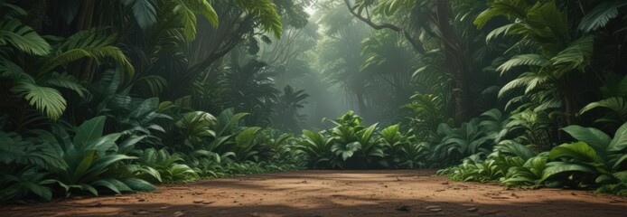 Lush, emerald green tropical leaves carpet the forest floor ,  wild,  canopy,  flora