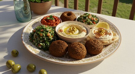 Assorted middle eastern food platter outdoor