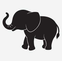 baby elephant silhouette vector art illustration. elephant isolated on white