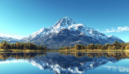 A breathtaking view of a snow-capped mountain peak with clear blue skies reflecting the winter chill.