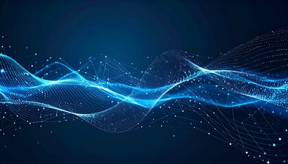 Fototapeta premium Abstract blue glowing wave with connected dots and lines. Perfect for technology, data, or network concepts.